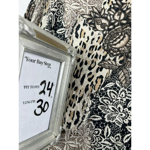 Chicos Women's Top XL V Neck Mixed Media Animal Cheetah Black Brown Stretch 3/4 - Picture 6 of 6